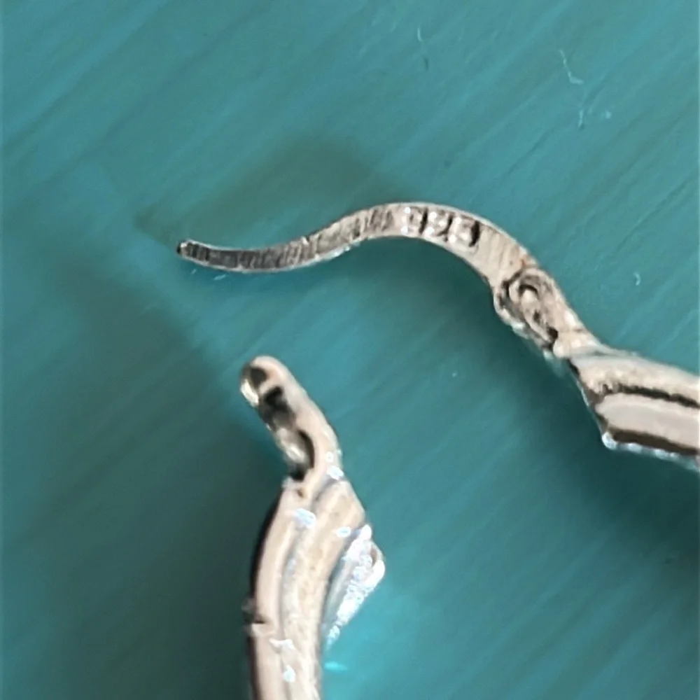 New Pair Sterling Silver Etched Abstract Oblong Hoop Earrings